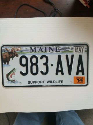 2014 Maine " Moose/ Support Wildlife " Graphic License Plate (983 - Ava)