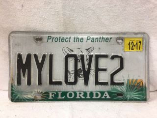 Florida Vanity License Plate “mylove2”