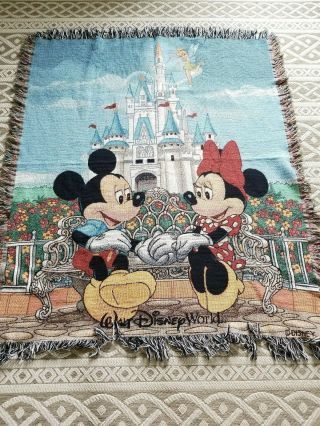 Disney Tapestry Throw Blanket Minnie Mickey Tinkerbell 60 X 50 Rare
