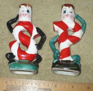 Vintage Ceramic Christmas / Candy Cane Salt & Pepper Shakers / Made In Japan