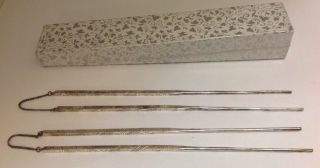 Pair Vintage Sterling Silver Japanese Dragon Motif Etched Engraved Chopsticks