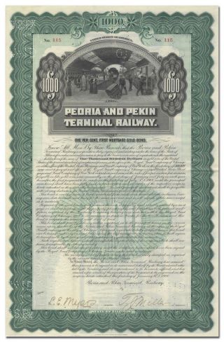 Peoria And Pekin Terminal Railway Company Bond Certificate (1900)