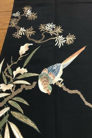 @@japanese Antique Kimono/ Tomesode Black Silk Fabric/ Embroidery,  Bird G261