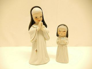 2 Sweet Vintage Made In Japan 1956 Christian Nuns/sisters Ceramic Figurines