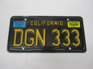 1 Vtg 1960s Yellow On Black California License Plate Tags Dgn 333