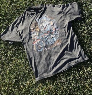 Vintage Near 1989 3d Emblem Harley Davidson " Survivors " M Ss T Shirt