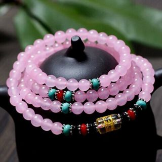 6mm 108 Tibet Natural Pink Jade Buddhist Bracelet Prayer Bead Mala Necklace