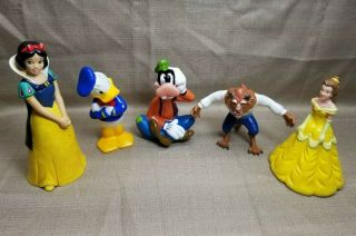 Vtg Disney Pvc Rubber Snow White,  Beauty And The Beast,  Goofy And Donald Duck 6 "