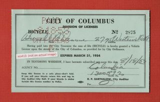 Rare 1953 Columbus Ohio Bicycle License Not Plate