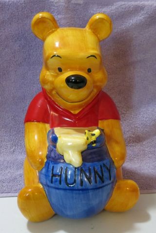 Disney Winnie The Pooh Ceramic Coin Piggy Bank Large 10 " Tall Honey Jar Bee