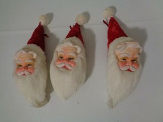 Vtg 3 Christmas Santa Claus Head Tree Ornaments Berry Beards Jolly 10 Inches,