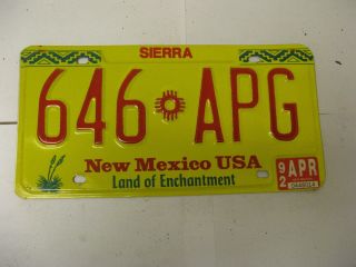 1992 92 Mexico Nm License Plate Sierra County 646apg Natural Sticker