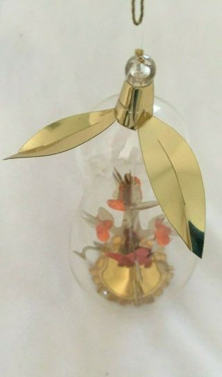 LG VINTAGE Resl Lenz West Germany Glass w Pear Tree FOIL Christmas Ornament 6 