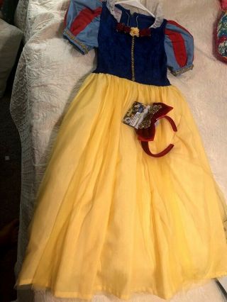 Disney Snow White Girls Costume With Disney Store Headband Size 5/6