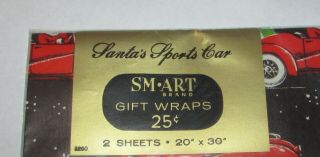 NOS Vintage Christmas Gift Wrapping Paper Santa ' s Sports Car Smart 3