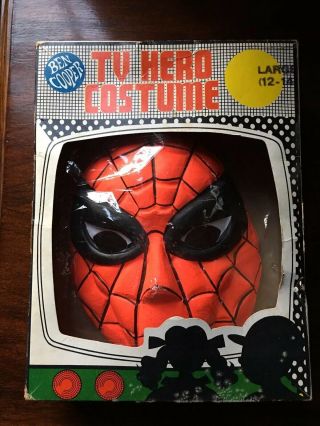 Vintage 1965 Ben Cooper Spiderman Halloween Costume - Marvel Comics Large 12 - 14