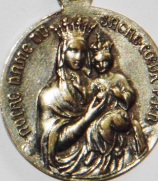 Lovely Antique Our Lady Of The Sacred Heart Silver Holy Medal Mother & Child