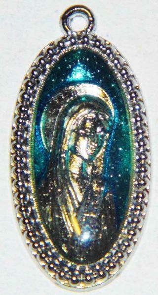 Lovely Glass Holy Medal Blessed Virgin Mary Praying Heavy Chrome 38mm Religious