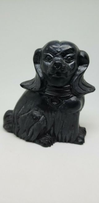 Vintage Hand - Carved Black Jade Dog Figurine