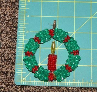Vintage Hand Made Beaded Wreath With Candle Merry Christmas 3 " Diameter