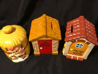 Vintage Three Little Pigs Ceramic Banks Walt Disney Japan 5