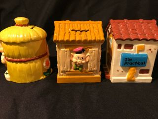 Vintage Three Little Pigs Ceramic Banks Walt Disney Japan 6