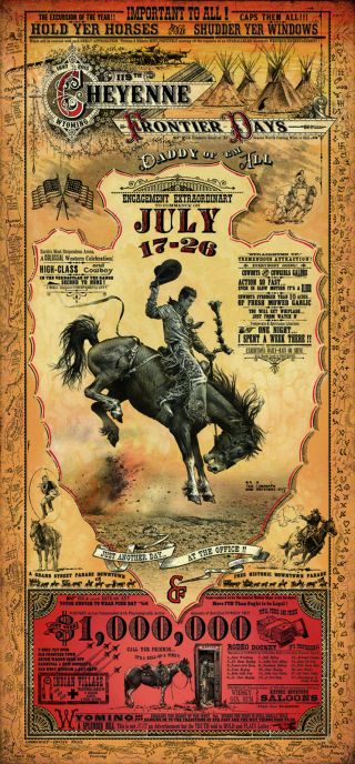 Cheyenne Wyoming Frontier Days Rodeo Poster By Bob Coronato Vintage Cowboy Style