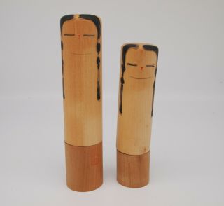2set Japanese Vintage Wooden Kokeshi Dolls Signed 5.  5inch/6.  6inch