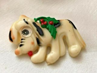 Vintage Basset Hound Beagle Dog Winking Eye Christmas Brooch Pin Hard Plastic
