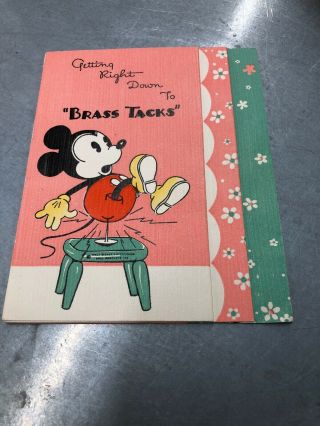 1930s Vintage Walt Disney Mickey Mouse Brass Tacks Birthday Card Hall Brothers