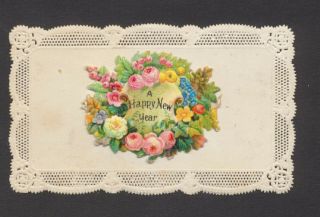 C5405 Small Victorian Year Card: Scrap On Lace Edge Board 1870s