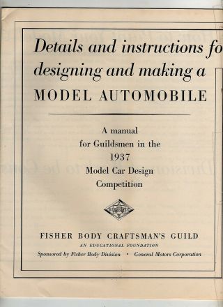 Rare 1937 Fisher Body/gm Model Car Design Competition Booklet