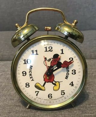 Mickey Mouse Walt Disney Productions Bradley Alarm Clock Vintage Wind Up