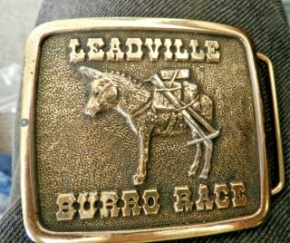 Rare Wyoming Studio Art Brass Belt Buckle Leadville Burro Race Colorado