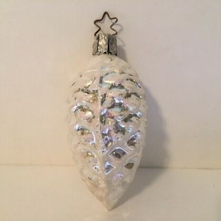 Vtg Pink & White Glitter Pine Cone Christmas Ornament West Germany Mercury Glass