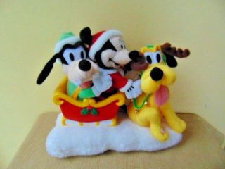 Animated Disney Mickey Goofy Pluto Sleigh Ride Christmas Musical Plush