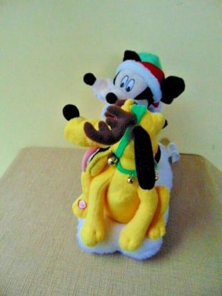 Animated Disney Mickey Goofy Pluto Sleigh Ride Christmas Musical Plush 2