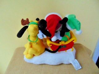 Animated Disney Mickey Goofy Pluto Sleigh Ride Christmas Musical Plush 3