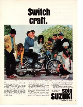 1967 Suzuki X - 6 Hustler 250cc Motorcycle Print Ad