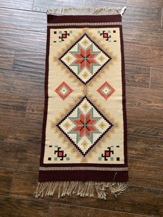 Vtg Navajo Style Rug Saddle Blanket Woven Wool Tapestry W Fringe