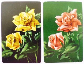 Pair Vintage Swap Cards C1950s.  Yellow & Pink Roses.  Gilt Edge Arrco