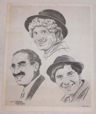 1971 Contemp Products The Marx Brothers Morello Lithograph ^ Groucho Harpo Chico