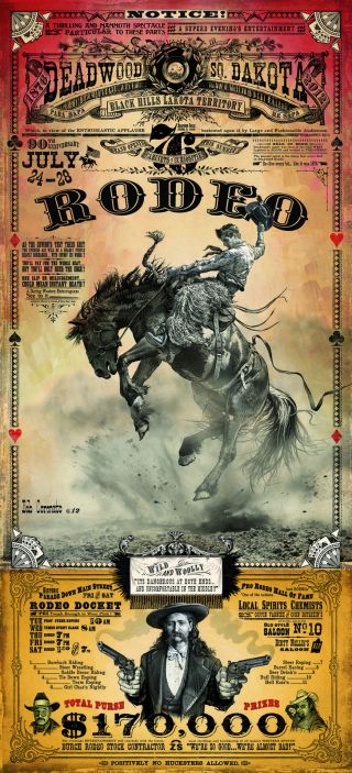Deadwood South Dakota Rodeo Poster Bob Coronato Vintage Cowboy Wild Bill Hickok