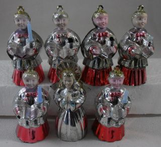 6 Vtg 1940s Singing Church Choir Boys Christmas Ornaments & Angel Plastic Silver