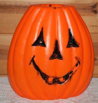 Vintage Blow Mold Pumpkin Jack O Lantern Trick Or Treat Large Candy Pail 13”