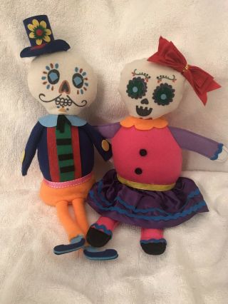 Day Of The Dead Sugar Skull - Dia De Los Muertos Felt Doll Shelf Sitter Set