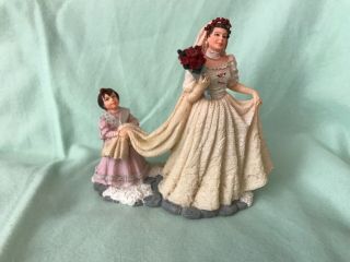 2002 Mervyn’s Xmas Village Square Figurine Bride With Young Girl Attendant
