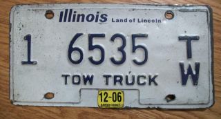 Single Illinois License Plate - 2006 - 1 6535 Tw - Tow Truck - Land Of Lincoln