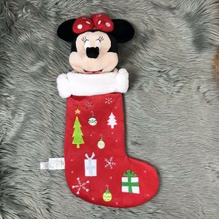 Disney Store Minnie Mouse Bow Trees Soft Plush 3d Head Christmas Stocking