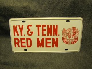 Vintage Kentucky & Tennessee Red Men Indian License Plate Steel